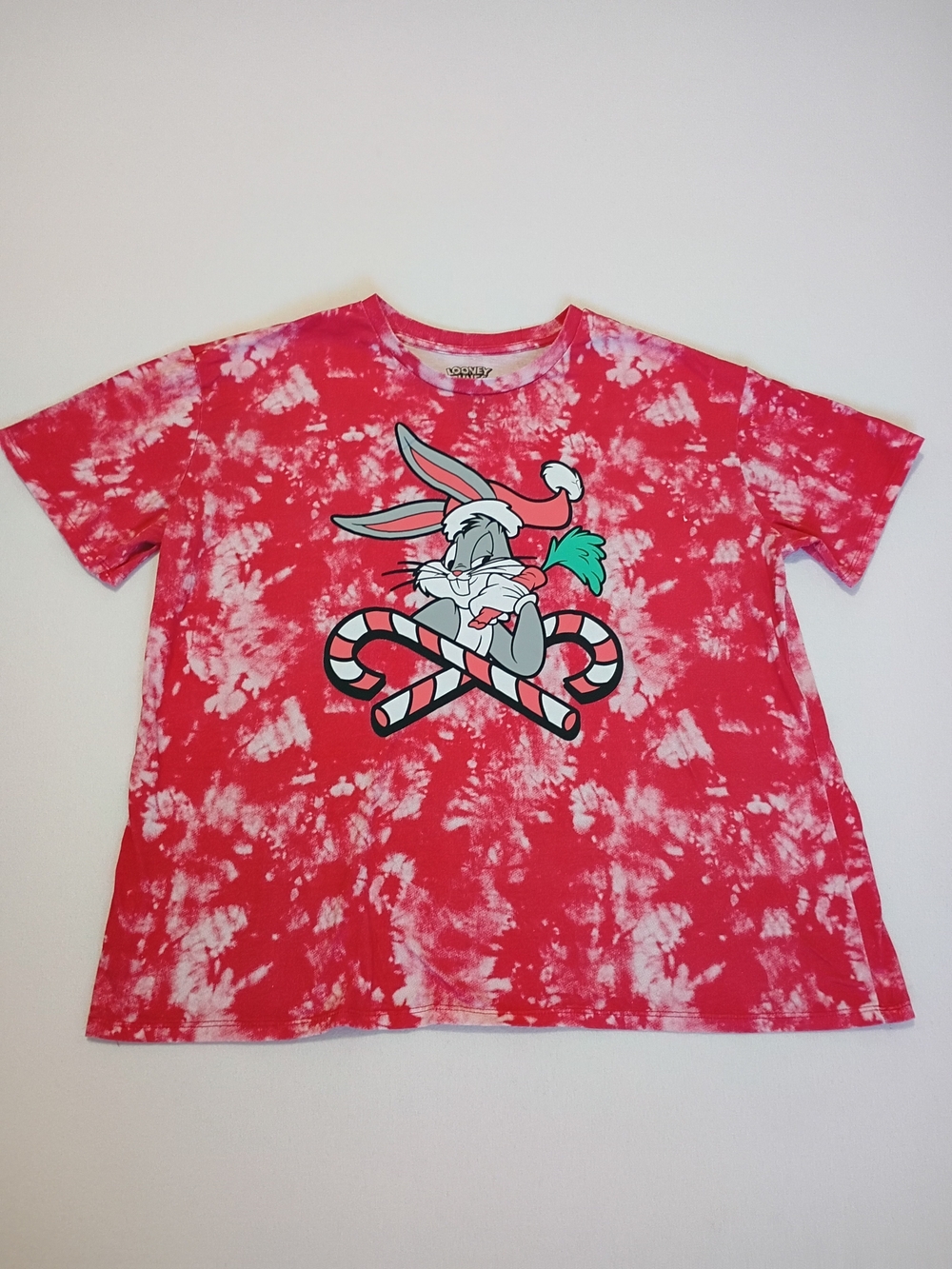 Looney Tunes Size XXXL Bugs Bunny Christmas T-Shirt Red White Tie Dye Santa Hat